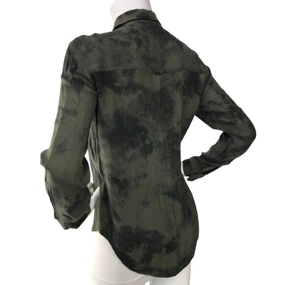Rails Womens Size XS Hunter Top Button Up Long Sleeve Rayon Olive Tie Dye - Picture 6 of 16